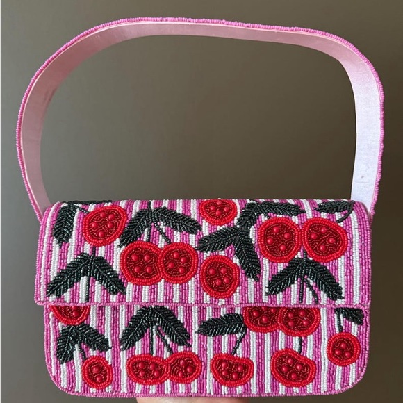 Pink and Red Beaded Women's Bag - Picture 3 of 6